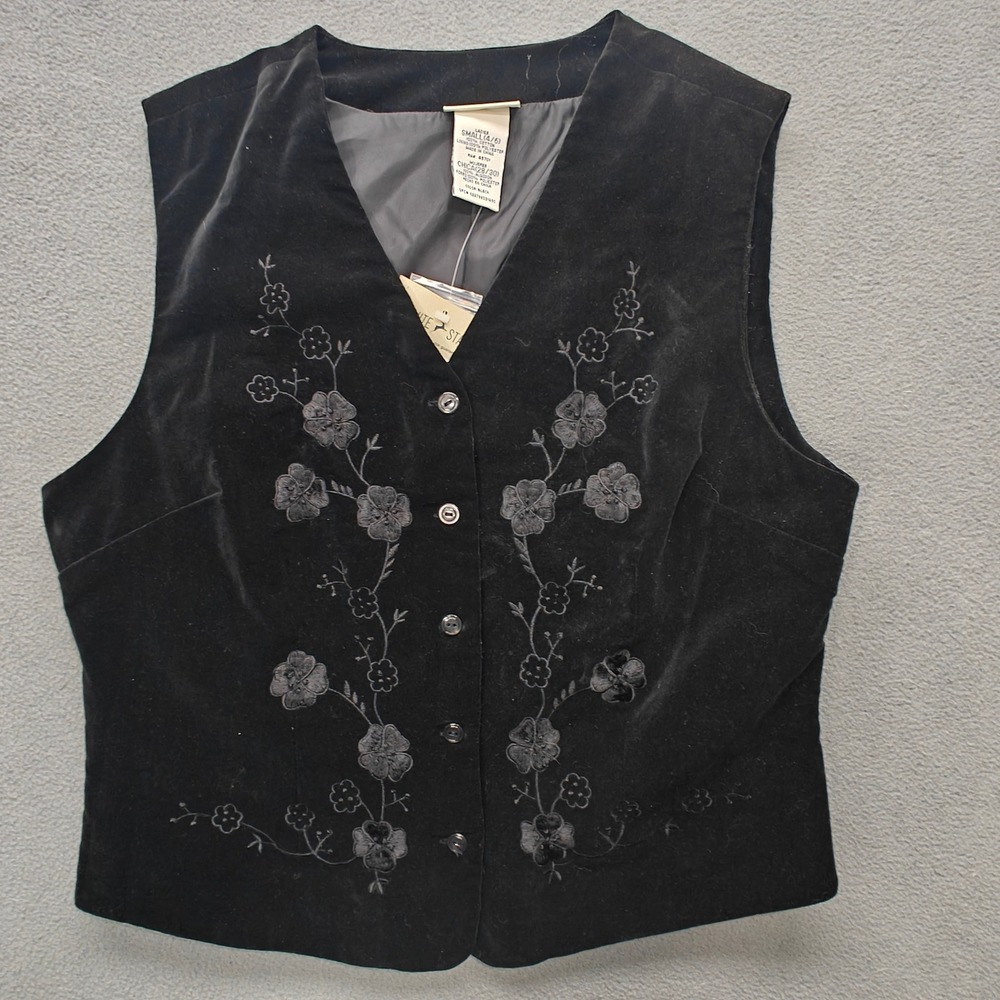 VTG 90s Black Velvet Vest Women's Small Floral Whimsigoth Vamp Dark Romantic NWT - Picture 1 of 6
